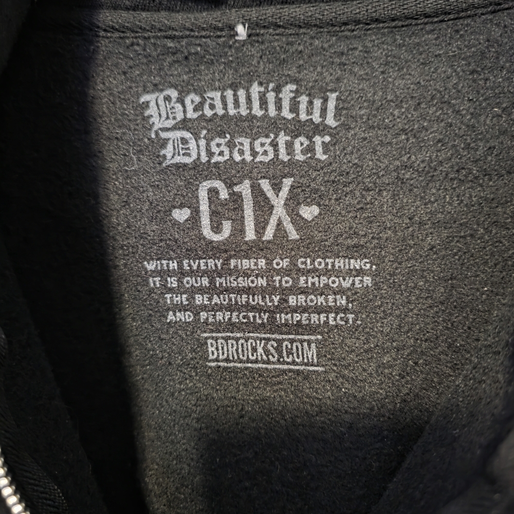 Beautiful Disaster Size 1X Black Zip-Up Hoodie - Picture 5 of 9